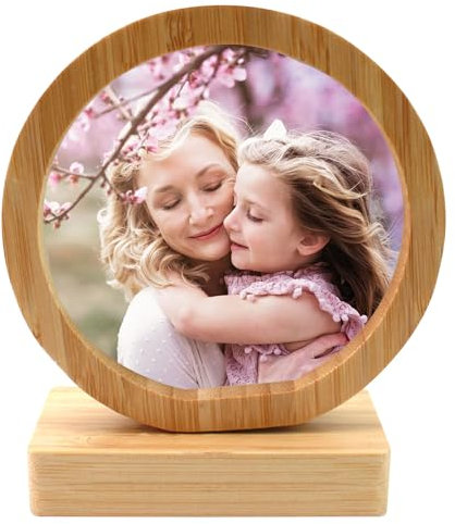 MEGAUK Schieferplatte mit Foto Bedrucken Lassen - Personalisiert Fotodruck Holz Bildrahmen mit Ständer - Bedruckte Schiefertafel mit Bild Wunsch-Foto - Fotogeschenk Selbst Gestalten