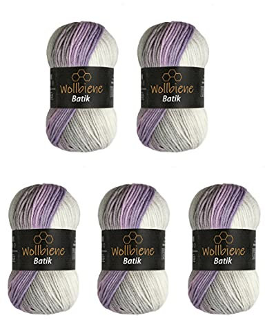 5 x 100g Wollbiene Batik 500 Gramm Wolle mit Farbverlauf mehrfarbig Multicolor Strickwolle Häkelwolle (5990 rose grau weiß)