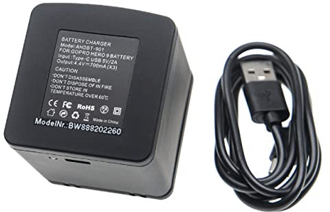 vhbw Cargador de 3USB Compatible con GoPro Hero 11, Hero 9, Hero 10 cámara/batería, 4,4 V