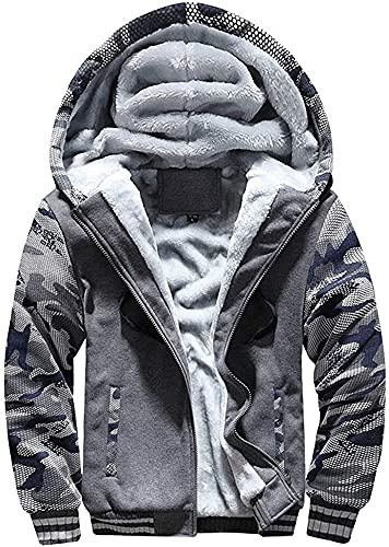 LEZUAN Felpa con Cappuccio Uomo Inverno Caldo Hoodie con Cerniera Integrale Felpe Uomo Manica Lunga Pullover Giacca di Spessore Cappotto in Pile Foderato