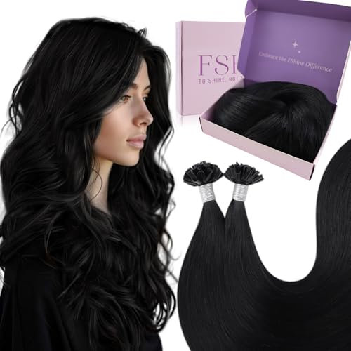 Fshine Extensions Echthaar Bondings 55cm Keratin Bondings Echthaar Schwarz Pre Bonded Nail Tip Haarverlangerung Echthaar Extensions 50g 50 Strähne Farbe 1