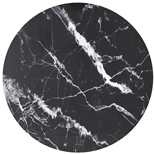 vidaXL Tischplatte Ersatztischplatte Marmorplatte Glasplatte für Esstisch Couchtisch Gartentisch Schwarz Ø50x0,8cm Hartglas in Marmoroptik