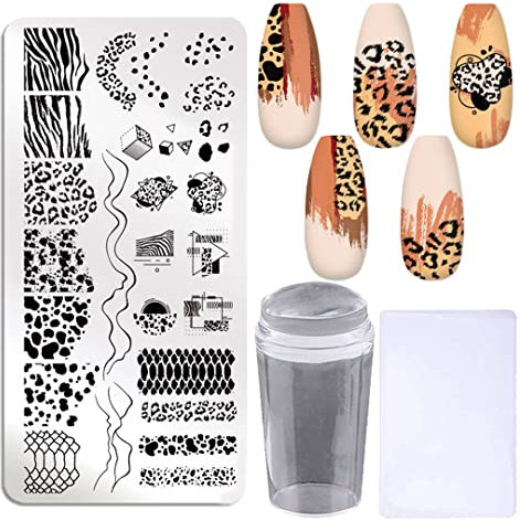 Nail Art Stamping Plates Set Halloween Spider Web Leopard Poker Manicure Stamping Plates Clear Silicone Stamper Scraper Style PY54