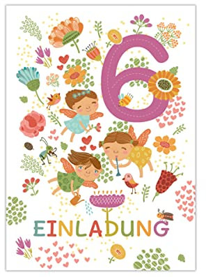 Junapack 12 Einladungskarten zum 6. Kindergeburtstag Einladung zum sechsten Geburtstag Mädchen Fee Feen