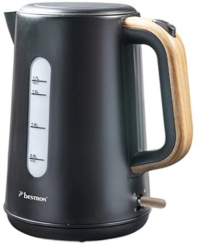 Bestron AWK2200BW Bouilloire, avec base rotative à 360°, arrêt automatique et protection contre la marche à sec, capacité de 1,7 l, 2200 W, couleur : noire et bois