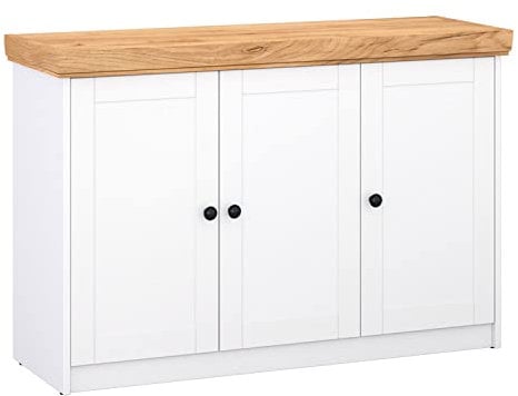 Homestyle4u 2229 Kommode Sideboard Eiche Matt Weiß Holz Massiv Schrank Mit Fächern Highboard Anrichte