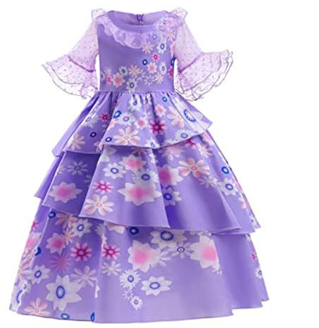 Aomig Isabela, Robe Ballerine Violette pour Fille avec Accessoires, Costume Cosplay Madrigal pour Halloween et Carnaval (120CM)