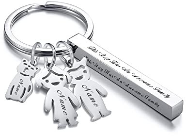 VNOX Porte-clés personnalisé avec 3 noms de famille enfants filles et garçons porte-clés gravé cadeau pour papa maman frères sœurs fête des pères fête des mères anniversaire.