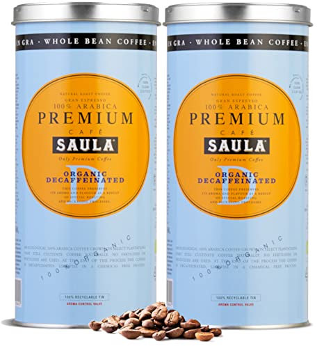 Café Saula grano, Pack 2 botes de 500 gr. Premium Ecológico Descafeinado 100% arábica