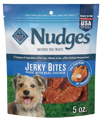 Blue Buffalo Nudges Jerky Bites Dog Treats, Made in the USA with Natural Ingredients, Bite-Sized Pieces, Chicken, 5-oz Bag