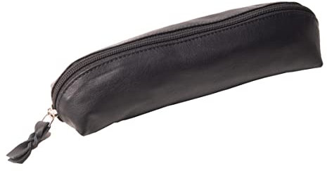 Anders Leder Federmäppchen Stifteetui Lederetui mit Reißverschluss (Schwarz-oval)
