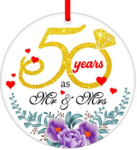 D4DREAM 50 Years as Mr and Mrs Weihnachtsbaumschmuck 2022, 50. Jahrestag, Hochzeitsschmuck, 7,6 cm, 50 Jahre, Hochzeitstag, Geschenk für Eltern, Ehefrau, Ehemann, Paar, verheiratet, ihn und sie