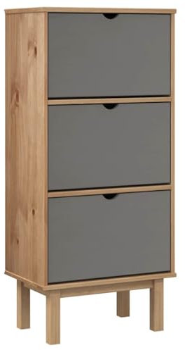 vidaXL Schuhschrank mit 3 Schubladen Schuhablage Schuhregal Schuhständer Schuhaufbewahrung Schuhkipper Schuhkommode Braun Grau Massivholz Kiefer