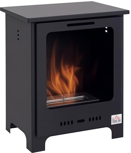 HOMCOM Freestanding Ethanol Fireplace, Bioethanol Fire with 0.9L Tank, 3 Hours Burning Time for Indoor, Black