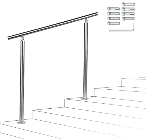 Yakimz Barandilla para escaleras, acero inoxidable, 80 cm, con sin travesaños, pasamanos de ángulo ajustable, barandilla exterior e interior para escaleras, jardín (M-CT4007-1z)