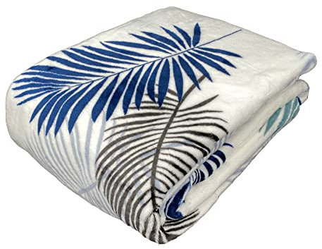 heimtexland ® Kuscheldecke Tropical Super Soft Flanell Wohndecke 150x200 Palmblätter Typ853 Blau