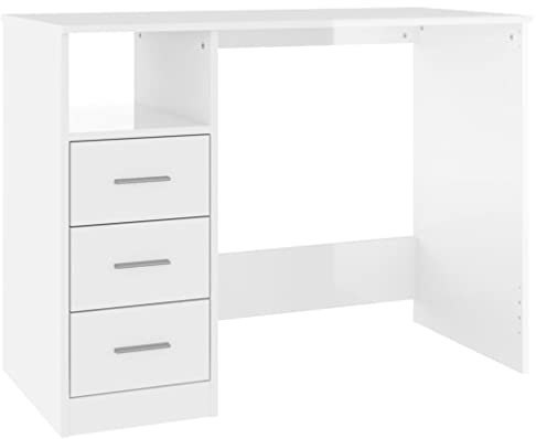 vidaXL Schreibtisch mit Schubladen, Computertisch mit viel Stauraum, Tisch für Wohnzimmer Büro, Bürotisch Arbeitstisch, Hochglanz weiß Holzwerkstoff