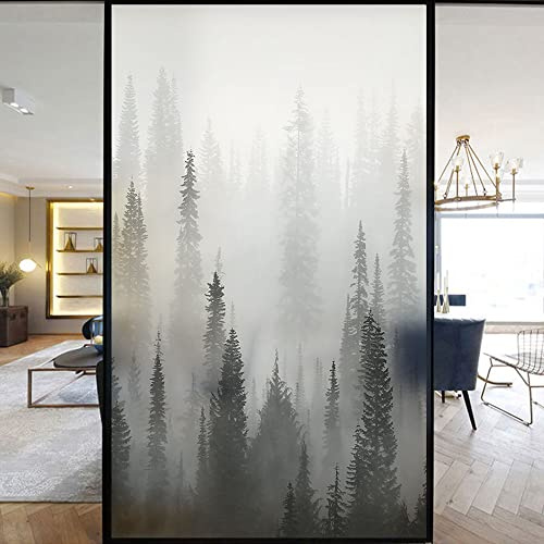 ensterfolie, Privatsphäre, natürlicher nebliger Wald, dekorative Fensterabdeckungen, Buntglasfolie, abnehmbar für Badezimmer, Duschtür, mattiert 27.5x47.2（70x120cm）