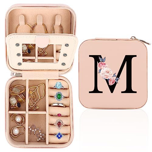 FIDWALL Schmuckkästchen Reise,Schmuck Reiseetui fuir Damen,Personalisierte Schmuckkästchen von A bis Z,Kleine Schmuck-Organizers mit Spiegel,Geschenk zum Frauengeburtstag,Geschenk zum Muttertag.(M)