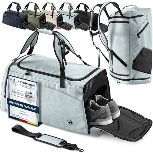 Sporttasche Trainingstasche + Rucksack-Funktion, Schuhfach, Nassfach | 40/60L Reisetasche Schwimmtasche Fitnesstasche Sport Gym Fitness Umhängetasche Handgepäck Weekender Bag Reise Tasche Herren Damen
