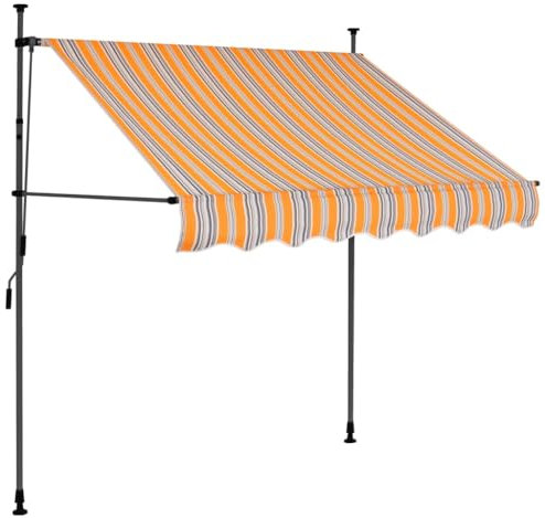 PURADAY Klemmmarkise Handbetrieben mit LED 100 cm Breit Gelb und Blau Stoff Einziehbare Markise Wasser- und Schmutzabweisende Sowie UV- und Wetterbeständige Höhe und Neigungswinkel Einstellbar