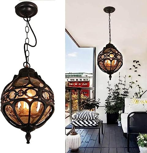 Rustikale Außen Pendelleuchte Metall IP23 Wasserdichter E27 Retro Deckenleuchte Aluminium Hängelampe Gartenlampe für Haus Balkon Terrasse Balkon Schlafzimmer Flur Pavillon Villa Veranda (Schwarz)