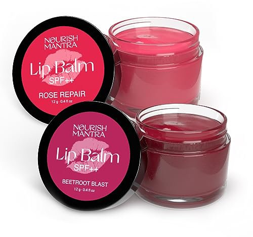 Nourish Mantra Rose Repair & Beetroot Blast Lip Balm with SPF | Made with Rose Extracts, Beetroot Extracts, Olive Oil, Shea Butter, Vitamin E |For Dry & Chapped Lips|12gms