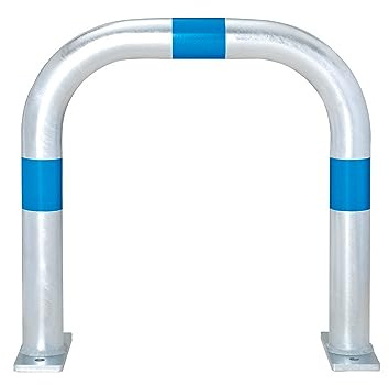 Ladesäulen Rammschutz-Bügel aus Stahl, feuerverzinkt, B 500 mm, Reflexringe blau, zum Aufdübeln