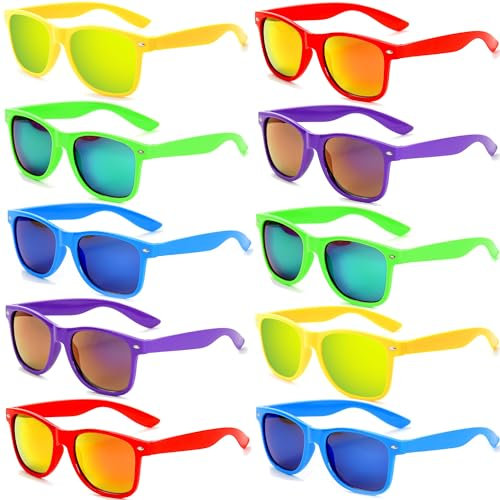 FSMILING 10 Pack Party Sonnenbrillen Set Unisex Bunt 80er Sonnenbrille Verspiegelt Für Herren Damen Retro Party Brille Für Rave Fasching