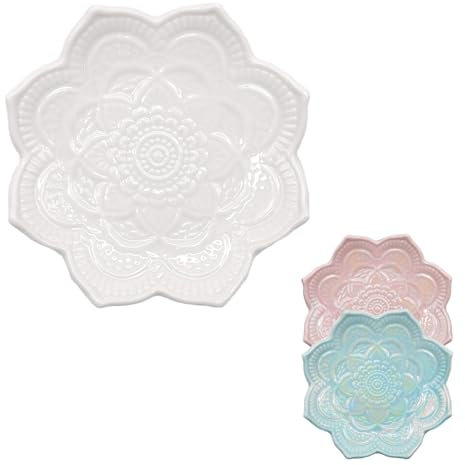 Plato de joyería de cerámica,Bandeja de joyería de Hojas, Bandeja de Llaves,Soporte de Plato de Anillo pequeño,Bandeja de joyería,Bandeja de Trinket, para decoración de Sala de Mesa (Pequeño Blanco)