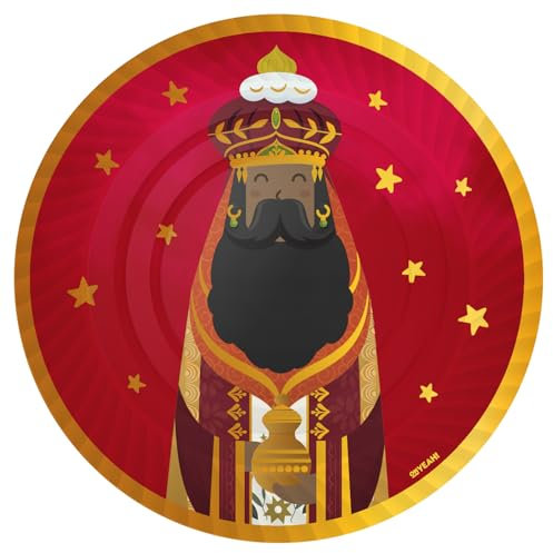 OH YEAH - 2 Unidades Bandeja Redonda Reyes Magos Baltasar Cartón Desechable Ø 30 cm - Decoración Temática Navideña de Reyes Magos - Diseño Festivo Navideño - Celebración Noche de Reyes