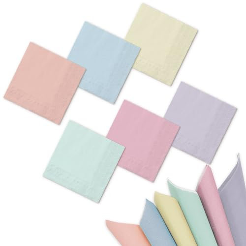 Whaline 120 Stück Pastellfarbene Regenbogen-Cocktail-Servietten, bunt, Getränke, Mittagessen, Papierservietten, 2-lagig, für Gay Pride Day, Zuhause und Party, 6 Farben, W10540