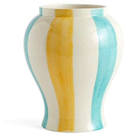 Hay Vase Sobremesa Stripe L aus Steingut hergestellt, in der Farbe: Gelb, Blau, Weiß, Maße: H: 25 cm, D: 19 cm, AB615-A603-AC67