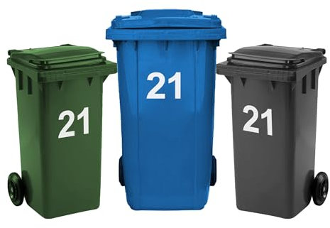Rubigo 3 x Bin Numbers for Wheelie Bins, 0-99, 17.5cm Dustbin Stickers, Easy Application Stick On Number Stickers - Weatherproof Self Adhesive Vinyl (21)