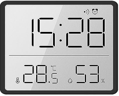 Cyrank Digitale Wanduhr, Großes Display, LCD-Bildschirm, Temperatur, Luftfeuchtigkeit, Zeitanzeige, Elektronische Uhr, Desktop-Tagesuhr Für Zuhause, Schlafzimmer, Büro(Schwarz)