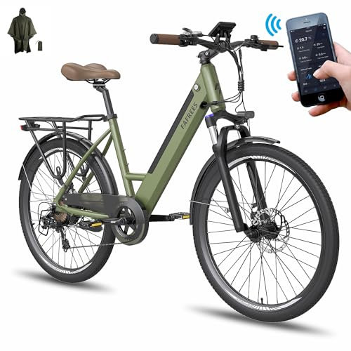 Fafrees E Bike, 26 Zoll Elektrofahrrad für Herren/Damen Bis 25 km/h mit 36V 14.5AH Abnehmbarem Akku 250W Motor, Citybike Mountainbike mit Shimano 7S Gängen App Steuerung, F26 Pro Dunkelgrün