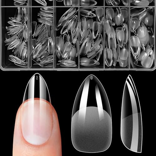 ZIFUTON Press On Nails Almond - Weiche Gelspitzen Tips Für Gelnägel Mandel 600 Stück, Künstliche Nägel Mandel Fake Nails Tips, Full Cover Nail Tips Transparente Für Nagelstudios Starter Diy-10 Größen