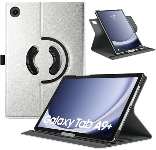 TiMOVO Coque Rotative pour Samsung Galaxy Tab A9+/A9 Plus 11 2023 SM-X210/X216/X218, Couvercle de Support Rotatif à 90 Degrés pour Tablette Galaxy Tab A9+ Veille Automatique, Argent Nacré