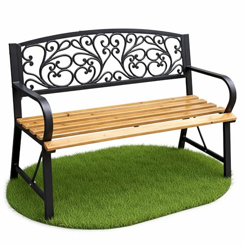 AKORD Gartenbank Nerina | Bank Garten mit Lackiertem Holz und Gusseisernen Beinen | Sitzbank Draußen Wetterfest | Outdoor Holzbank | Gartenbänke mit Armlehne | Parkbank | Breite 118 cm | Schwarz