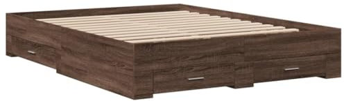 vidaXL Bettgestell, Bett mit Schubladen, Bettrahmen mit Sperrholzlatten, Doppelbett für Schlafzimmer, Schubladenbett, Braun Eichen-Optik 160x200cm Holzwerkstoff
