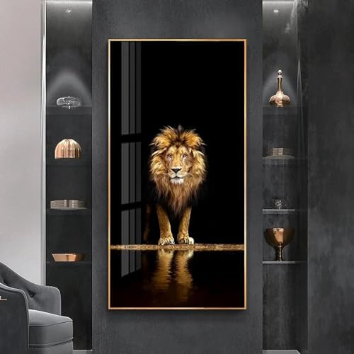 AWKFHF Animal Lion d’Or Noir Tableau Décoration Murale,Toile Peinture Affiche Chambre Salon Décoration (60X120CM,sans Cadre)