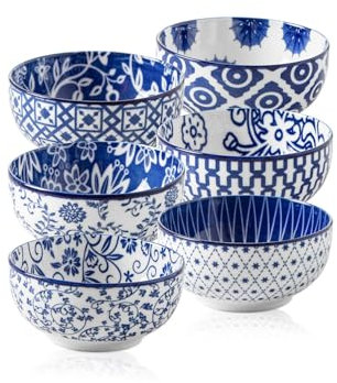 Cerkik Keramik Dipping Schalen Set - 118 ml kleine Dessertschale Porzellan 4 oz kleine Schalen für Beilagen, Snack, Joghurt, Aperitif - Mikrowelle spülmaschinenfest - Set von 6 - Vintage Blau