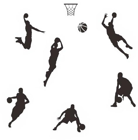 FVFVAHO 6 Pcs Basketball Wall Decor Sticker, Basketball Accessories, Player Wall Art Decal Removable DIY Vinyl Sports Ball Mural Wallpaper for Boys Room Bedroom School Basketball Enthusiasts