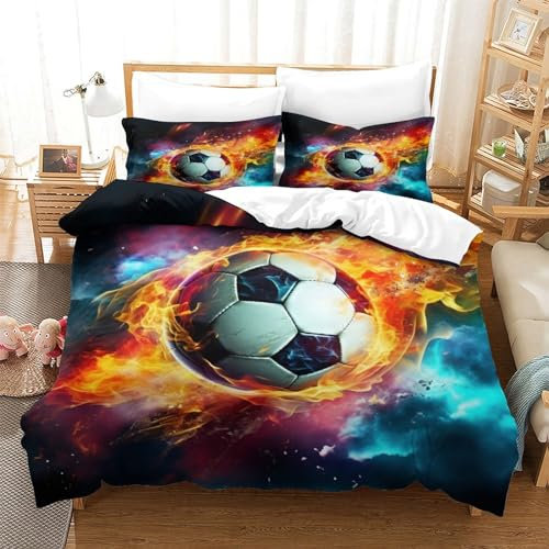 DCABEIOOE Fußball 3D Print Betten Motiv Bettwäsche Set Bettwäsche Bettbezug Und Kissenbezug Mit Reißverschluss Für Kinder Jungen Männer Modern Spielr Dekorative Single(140x200cm)