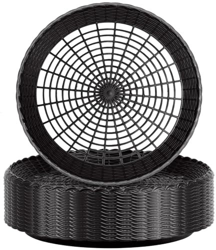 WYOMER 8 Pack 10'' Black Plastic Paper Plate Holder, Hollow Paper Plate Special Holder,Imitation Rattan Weaving Reusable Plate Holder