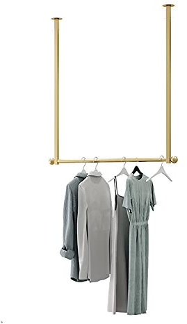 LXGJSQY An der Wand montierte Kleiderstange, Decken-Wäscheständer im Industriedesign, kommerzieller Kleiderständer, Hängerutsche,Golden,80×100Cm