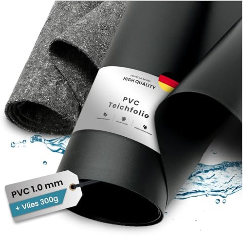TeichVision - Bâche pour bassin en PVC - Épaisseur : 1 mm - 4 m x 4 m et non-tissé de bassin 300 g - Film PVC noir avec non-tissé séparé assorti en gris