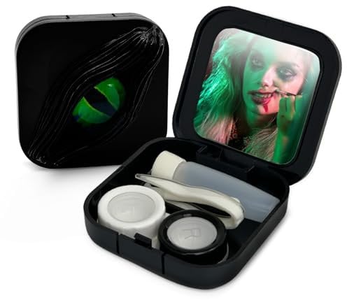 UpaClaire Contact Lens Case Fancy Halloween Gifts Eyes Personality Box Mirror Unique Storage Travel Portable Holder Boxes Green