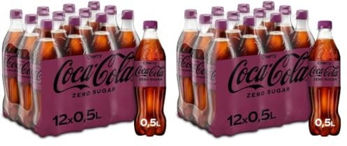 Coca-Cola Zero Sugar Cherry - fruchtiges Erfrischungsgetränk mit Kirsch-Geschmack - ohne Zucker und ohne Kalorien - koffeinhaltiger Softdrink in Einweg Flaschen (12 x 500 ml) (Packung mit 2)