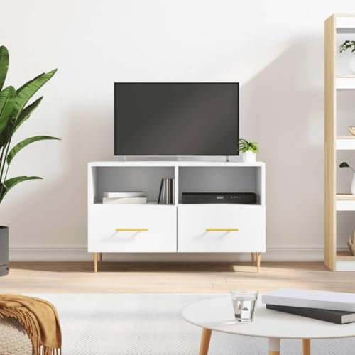 puraday TV-Schrank Wohnzimmer Holzwerkstoff 80x36x50 cm Weiß Schlafzimmer Stereoschrank 2 Fächer und 2 Schubladen Fernsehschrank Viel Stauraum TV-Regal TV-Möbel